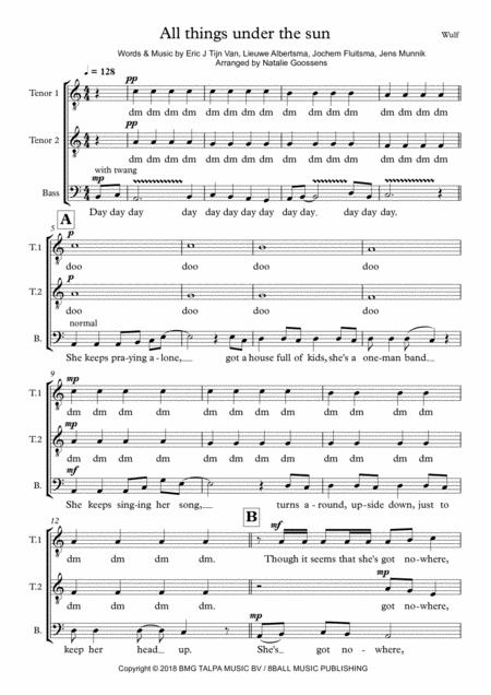 Free Sheet Music All Things Under The Sun Ttb Choir A Cappella