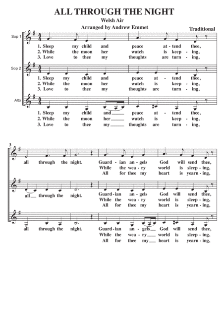 All Through The Night A Cappella Ssa Sheet Music