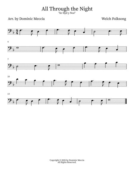 All Through The Night Ar Hyd Y Nos Bass Clef Sheet Music