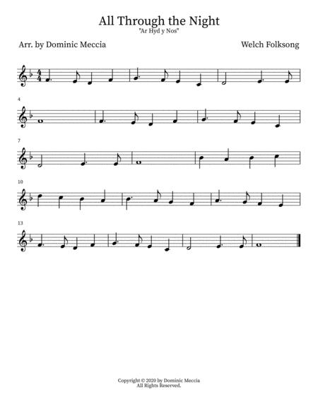 All Through The Night Ar Hyd Y Nos Treble Clef Sheet Music