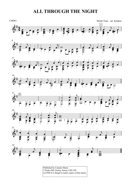 Free Sheet Music All Through The Night For 2 Octaves Handbells