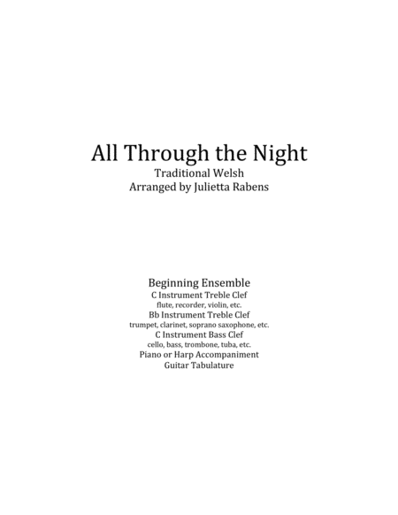 All Through The Night In G Major For Easy Ensemble Sheet Music