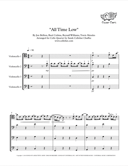 All Time Low Cello Quartet Jon Bellion Arr Cellobat Recording Available Sheet Music