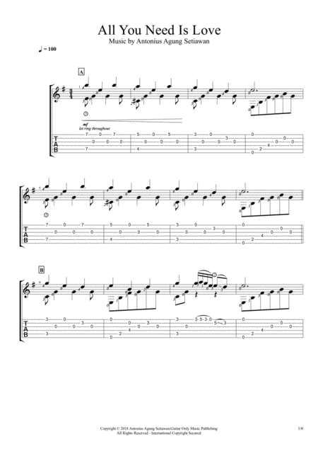 All You Need Is Love Fingerstyle Guitar Solo Sheet Music