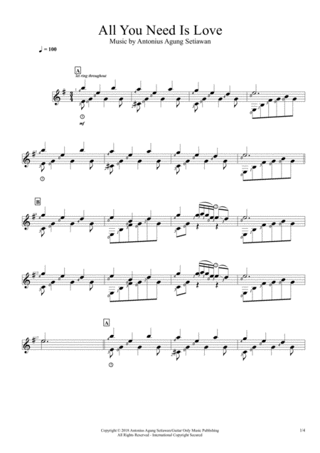 Free Sheet Music All You Need Is Love Solo Guitar Score