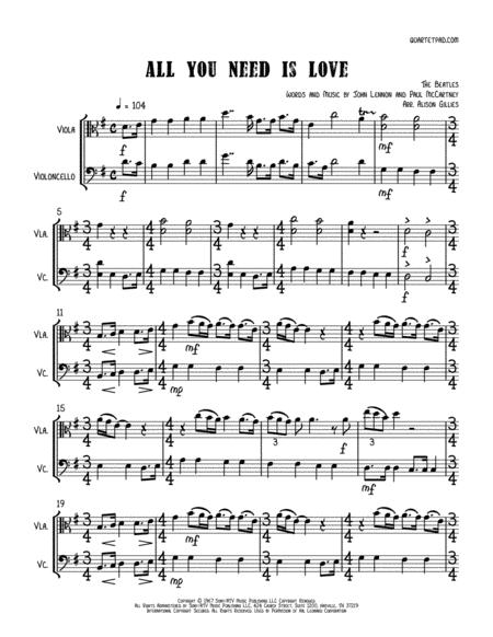 Free Sheet Music All You Need Is Love Viola Cello Duet