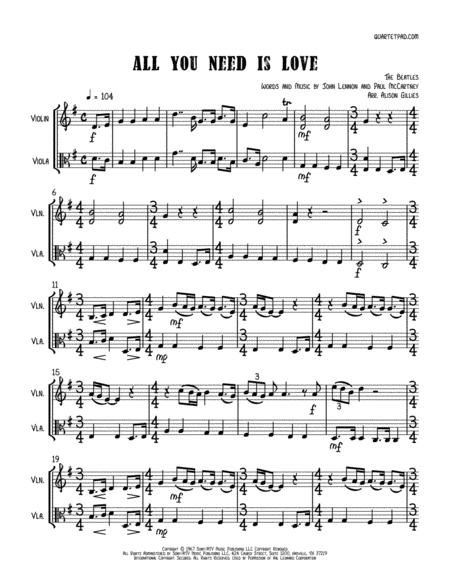 Free Sheet Music All You Need Is Love Violin Viola Duet