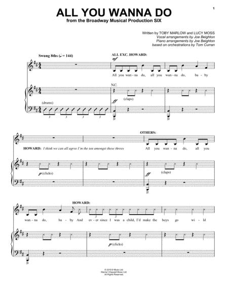 Free Sheet Music All You Wanna Do From Six The Musical