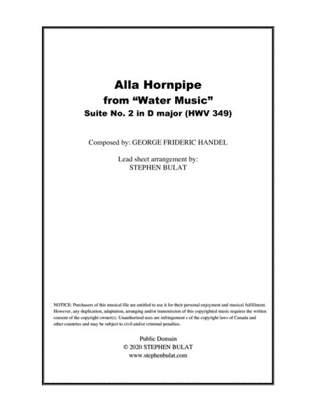 Free Sheet Music Alla Hornpipe From Water Music Handel Lead Sheet In Original Key Of D