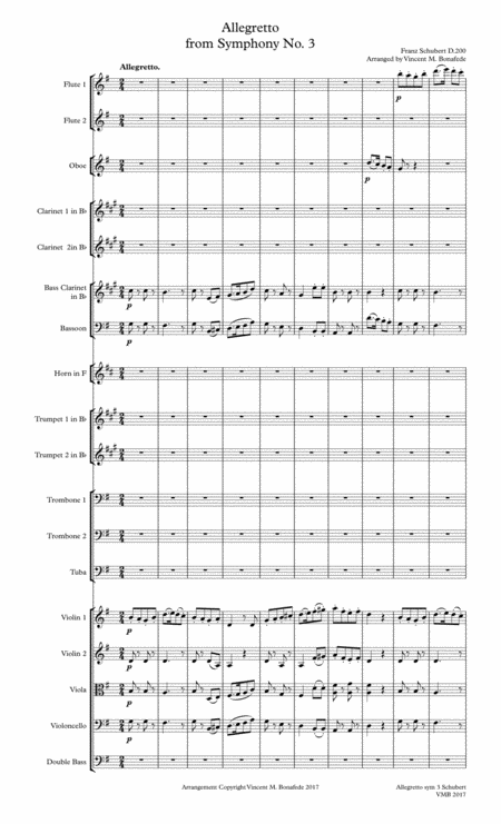 Allegretto From Sym No3 Of Franz Schubert Enlarged For Full Community Orchestra Sheet Music