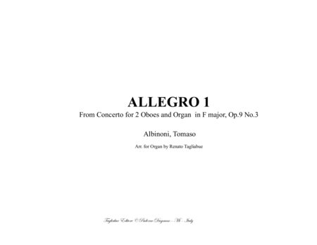 Allegro 1 From Concerto For 2 Oboes In F Major Op 9 No 3 Arr For Organ 3 Staff Sheet Music