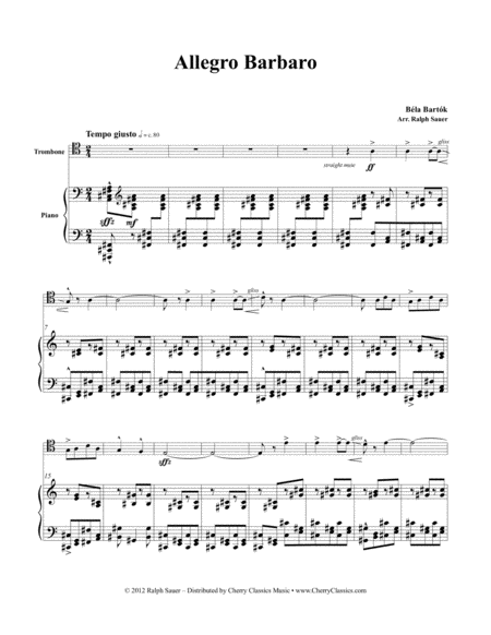 Free Sheet Music Allegro Barbaro For Trombone And Piano