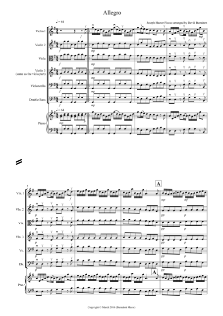 Allegro By Fiocco For String Orchestra Sheet Music