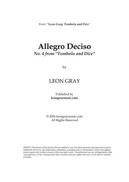 Allegro Deciso Tombola And Dice No 4 Leon Gray Sheet Music