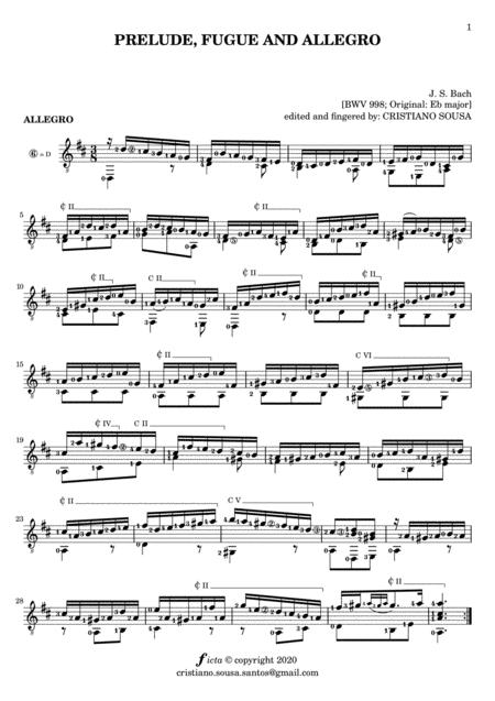 Allegro From Bwv 998 By Js Bach Solo Guitar Sheet Music