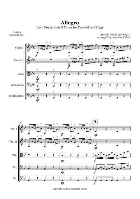 Allegro From Concerto For Two Cellos In G Minor Rv 531 Sheet Music