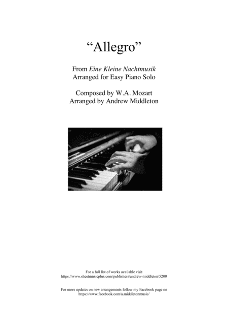 Allegro From Eine Kleine Nachtmusik Arranged For Easy Piano Sheet Music