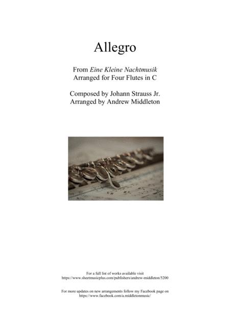 Free Sheet Music Allegro From Eine Kleine Nachtmusik Arranged For Flute Quartet