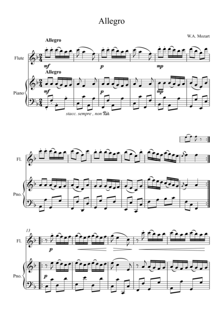 Free Sheet Music Allegro From Kv33