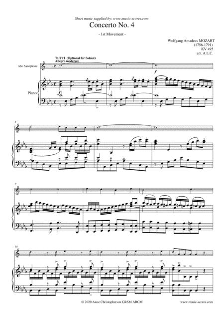 Allegro From Mozarts 4th Horn Concerto Alto Sax And Piano Sheet Music