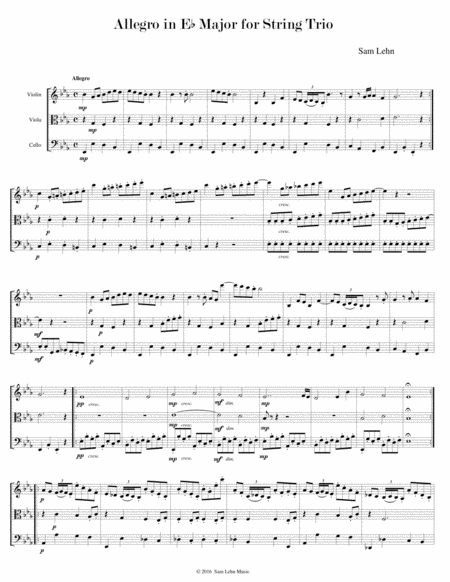 Allegro In Eb Major For String Trio Sheet Music