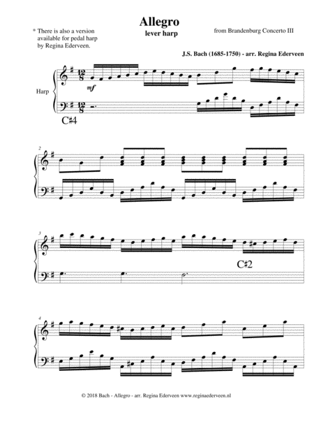 Free Sheet Music Allegro Js Bach Lever Harp Solo