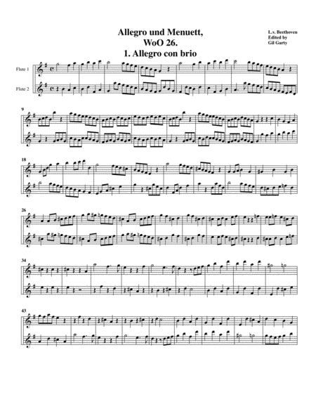 Free Sheet Music Allegro Minuet Woo 26 Original Version For 2 Flutes
