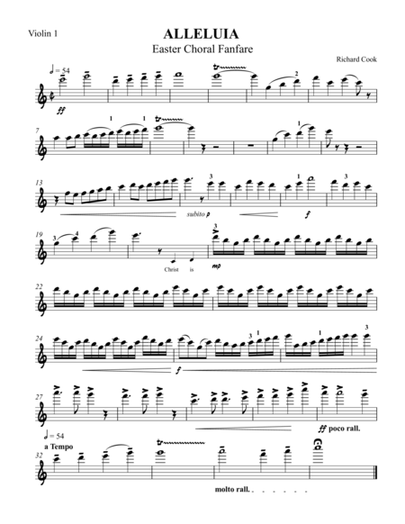Free Sheet Music Alleluia Easter Choral Fanfare Violin Part