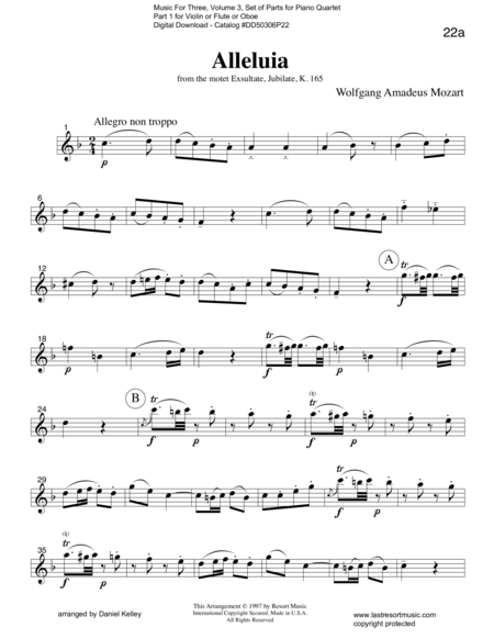 Free Sheet Music Alleluia From Exsultate Jubilate K 165 For Piano Quartet