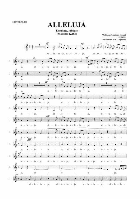 Free Sheet Music Alleluja Exsultate Jubilate K 165 W A Mozart Arr For Satb Choir And Organ Mp3 Part For Alto