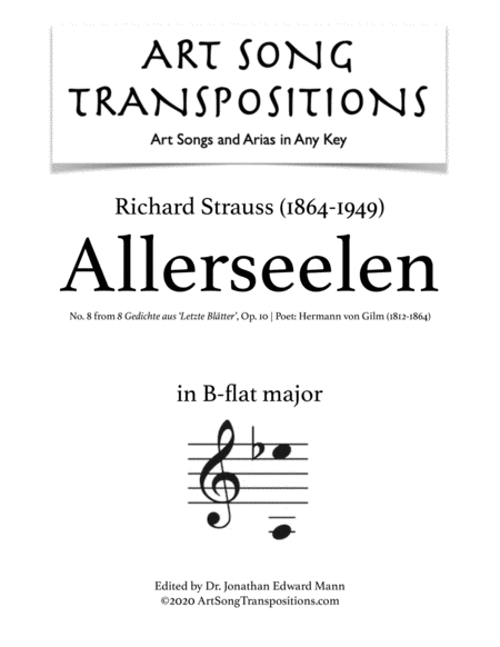 Free Sheet Music Allerseelen Op 10 No 8 Transposed To B Flat Major