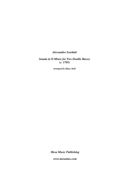 Allesandro Scarlatti Sonata In D Minor Transcribed And Edited By Klaus Stoll Sheet Music