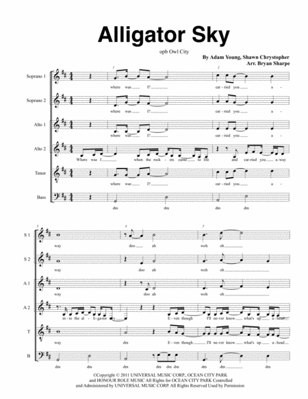 Free Sheet Music Alligator Sky