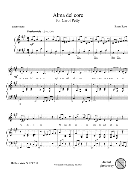 Alma Del Core In A Sheet Music