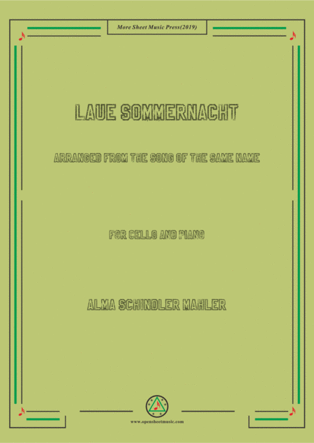 Alma Mahler Laue Sommernacht For Cello And Piano Sheet Music