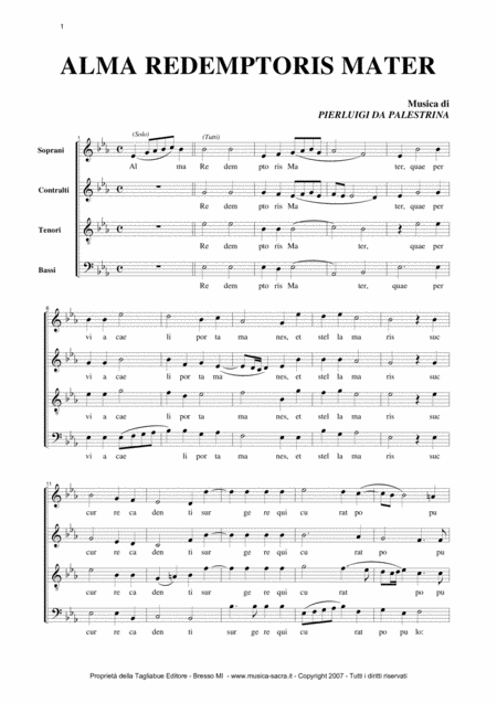 Free Sheet Music Alma Redemptoris Mater G P Palestrina Mottetto For Satb Choir