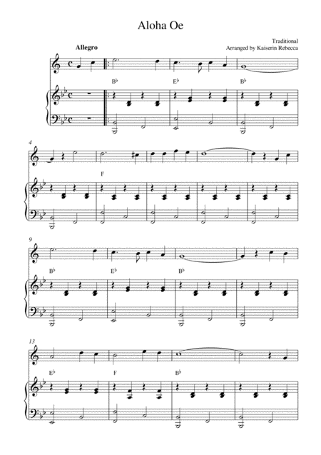 Aloha Oe Soprano Saxophone Solo And Piano Accompaniment Sheet Music