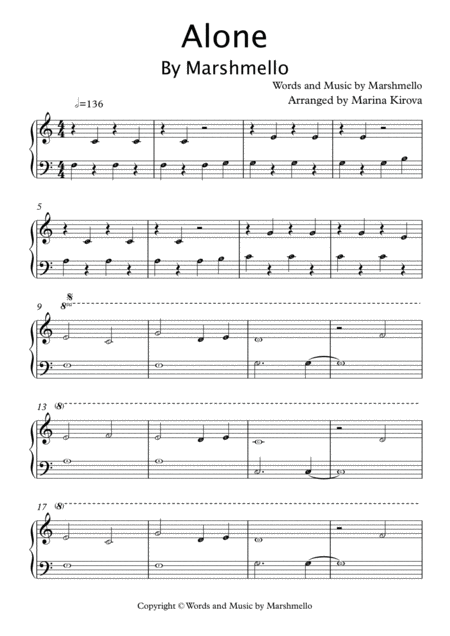 Free Sheet Music Alone By Marshmello Easy Piano With Note Names