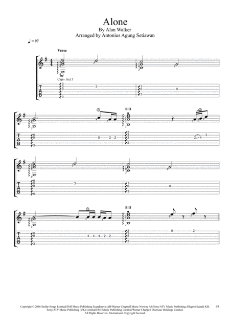 Alone Fingerstyle Guitar Solo Sheet Music