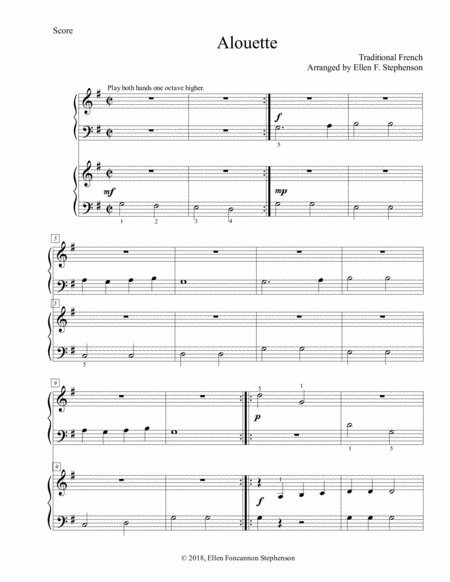 Free Sheet Music Alouette 1p 4h