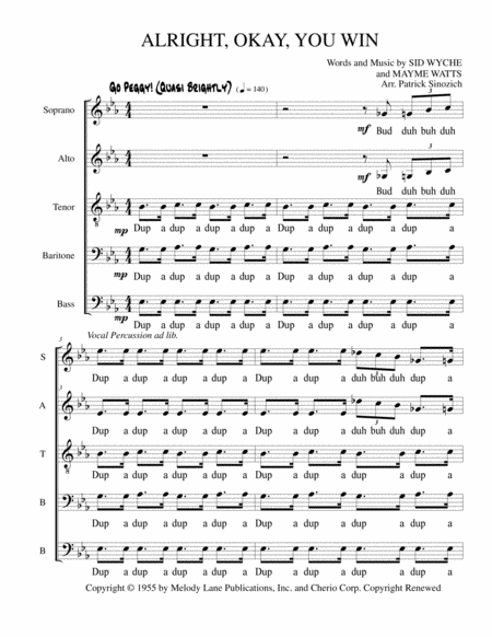 Alright Okay You Win Sheet Music