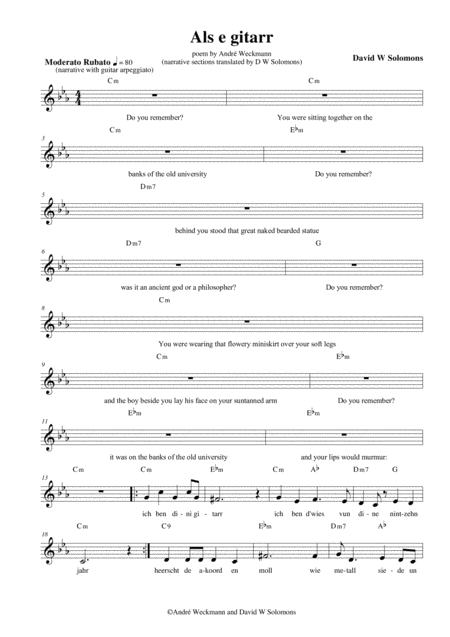 Als E Gitarr Nothing Is Left Of Us But A Guitar For Narrator Alto Voice And Guitar Chord Names Sheet Music