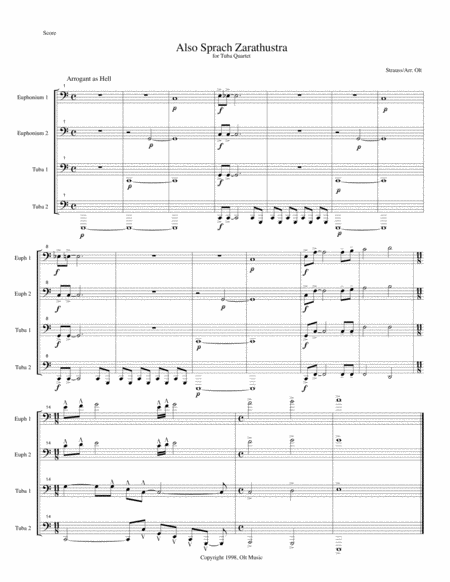 Free Sheet Music Also Sprach Zarathustra For Tuba Quartet