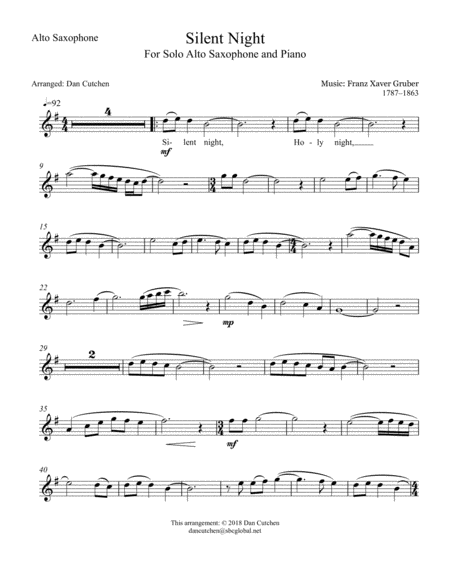 Alto Sax Silent Night Sheet Music