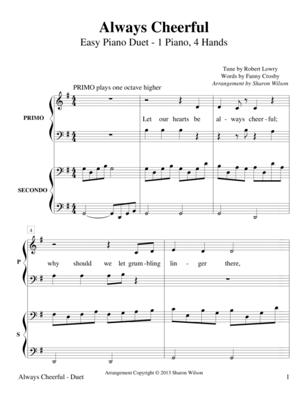 Free Sheet Music Always Cheerful Easy Piano Duet 1 Piano 4 Hands