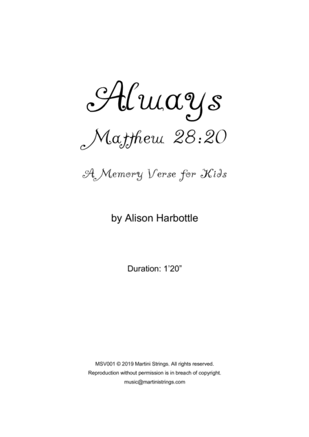 Always Matthew 28 20 Memory Verse Sheet Music