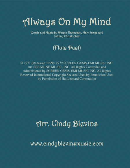 Always On My Mind Arranged For Flute Duet Sheet Music