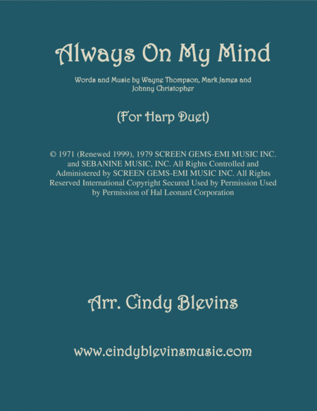 Always On My Mind Arranged For Harp Duet Piano Can Play Too Sheet Music