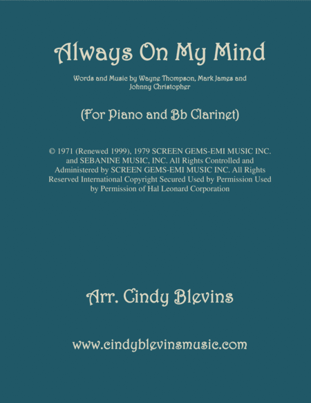 Always On My Mind Arranged For Piano And Bb Clarinet Sheet Music