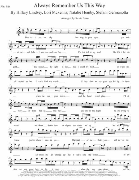 Free Sheet Music Always Remember Us This Way Easy Key Of C Alto Sax